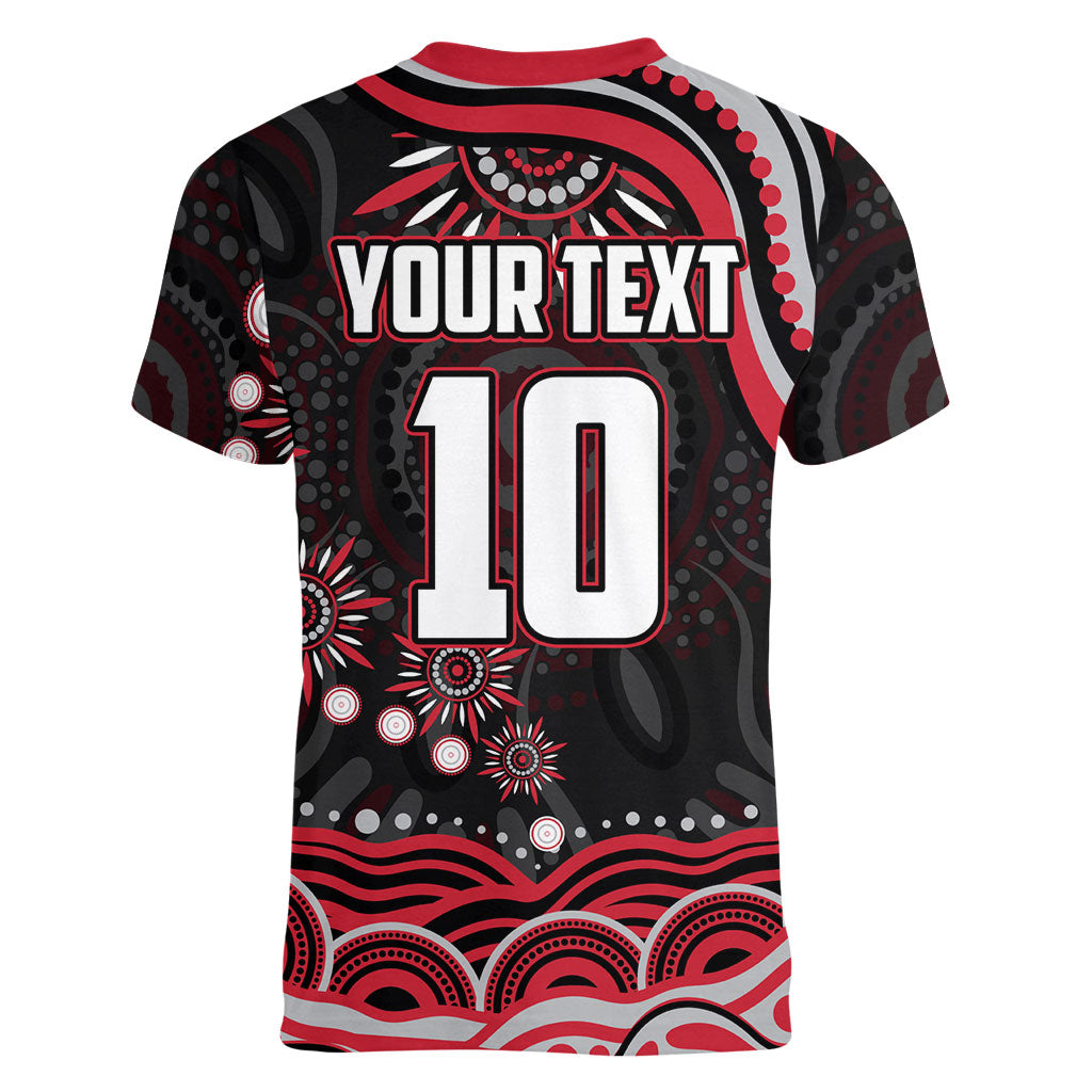 Personalized Essendon Bombers Rugby Women V-Neck T-Shirt Aboriginal Dot Art - Dreamtime Football Mascot