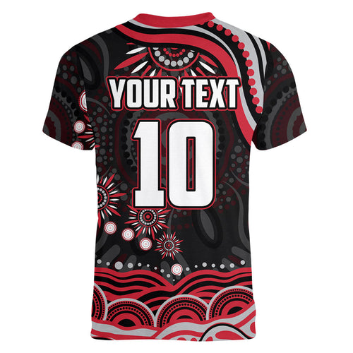Personalized Essendon Bombers Rugby Women V-Neck T-Shirt Aboriginal Dot Art - Dreamtime Football Mascot
