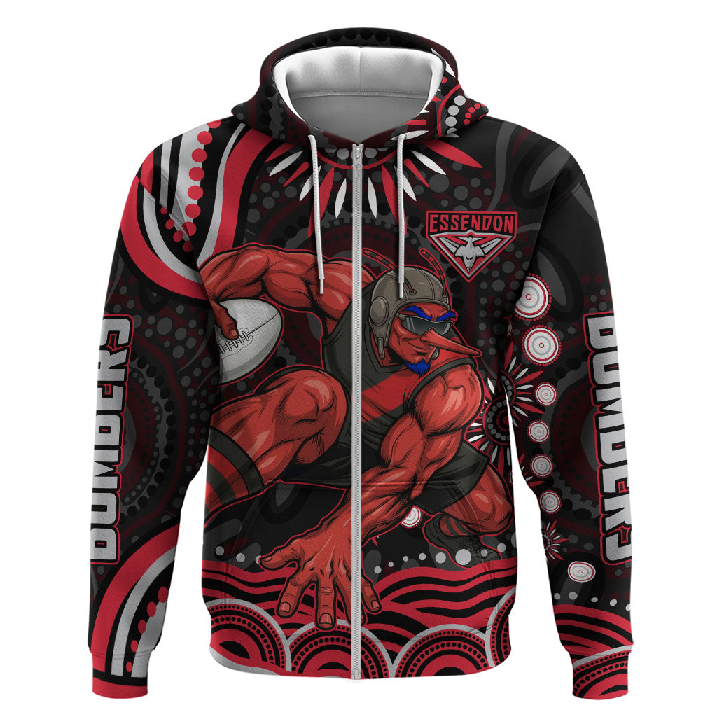 Personalized Essendon Bombers Rugby Zip Hoodie Aboriginal Dot Art - Dreamtime Football Mascot