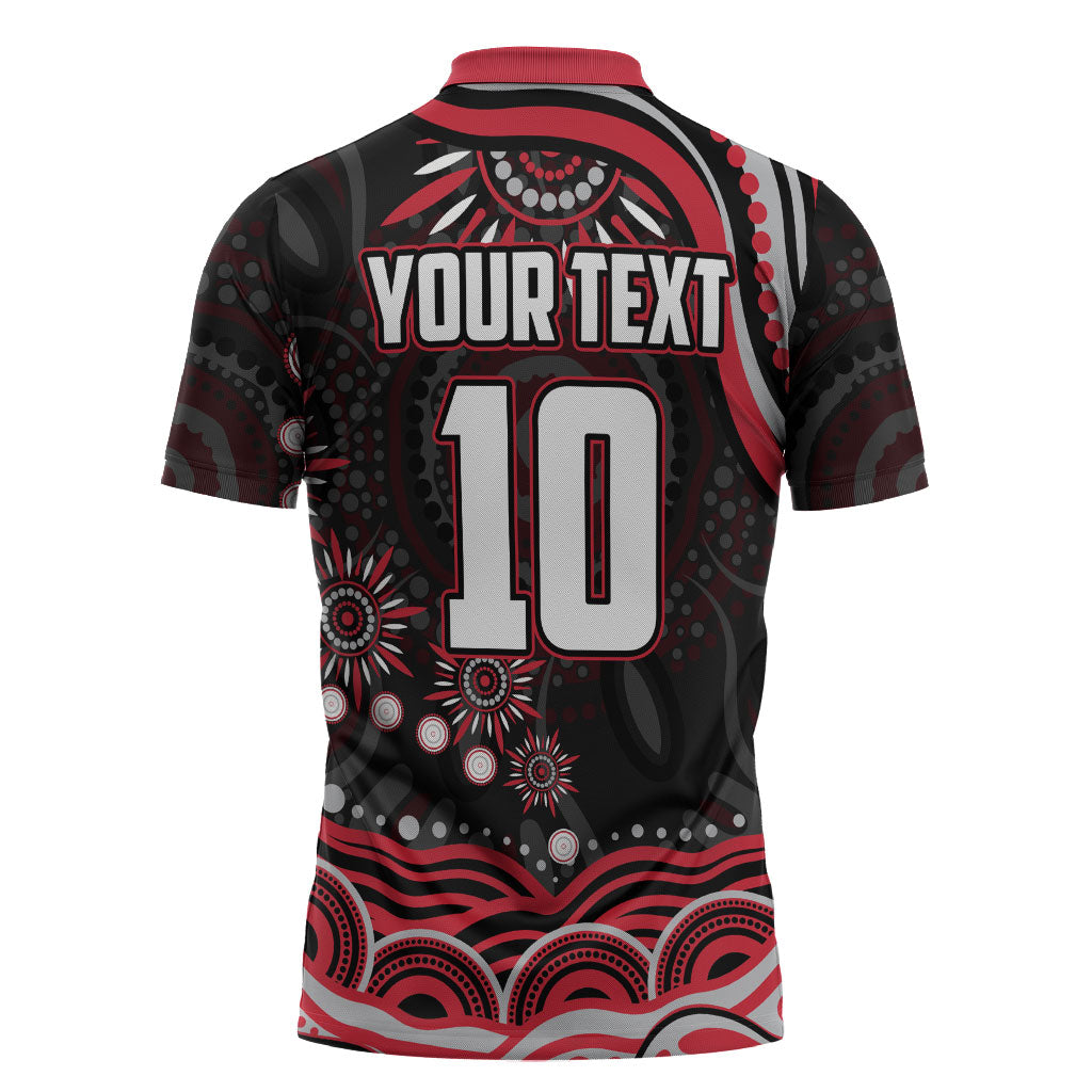 Personalized Essendon Bombers Rugby Zipper Polo Shirt Aboriginal Dot Art - Dreamtime Football Mascot