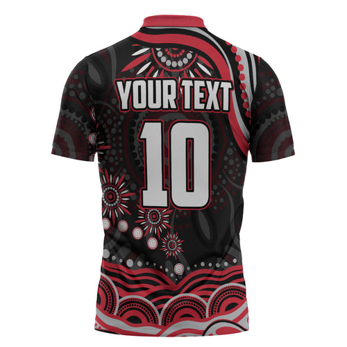Personalized Essendon Bombers Rugby Zipper Polo Shirt Aboriginal Dot Art - Dreamtime Football Mascot