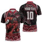 Personalized Essendon Bombers Rugby Zipper Polo Shirt Aboriginal Dot Art - Dreamtime Football Mascot