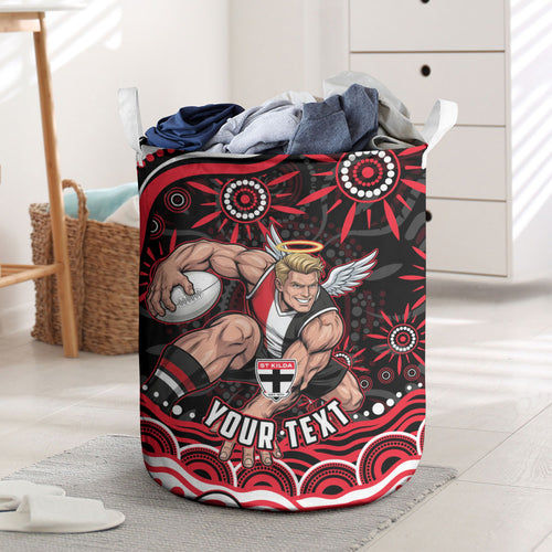 Personalized St Kilda Saints Footy Mascot Laundry Basket Aboriginal Dot Art - Dreamtime Football Mascot
