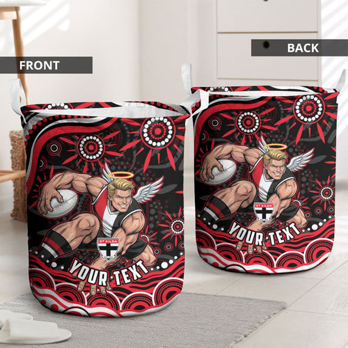 Personalized St Kilda Saints Footy Mascot Laundry Basket Aboriginal Dot Art - Dreamtime Football Mascot