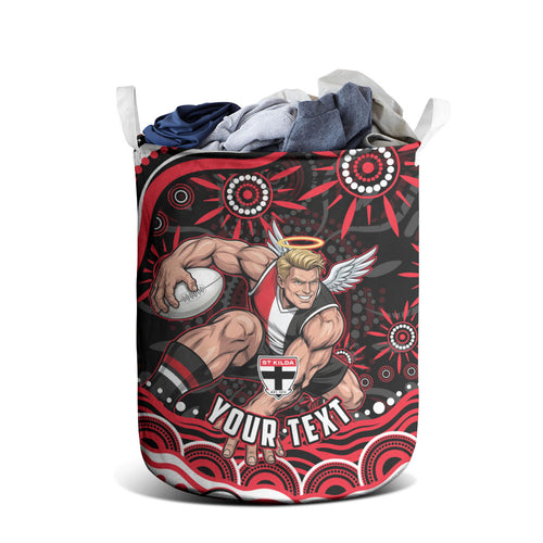 Personalized St Kilda Saints Footy Mascot Laundry Basket Aboriginal Dot Art - Dreamtime Football Mascot