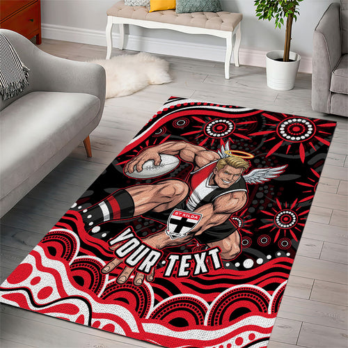 Personalized St Kilda Saints Footy Mascot Area Rug Aboriginal Dot Art - Dreamtime Football Mascot