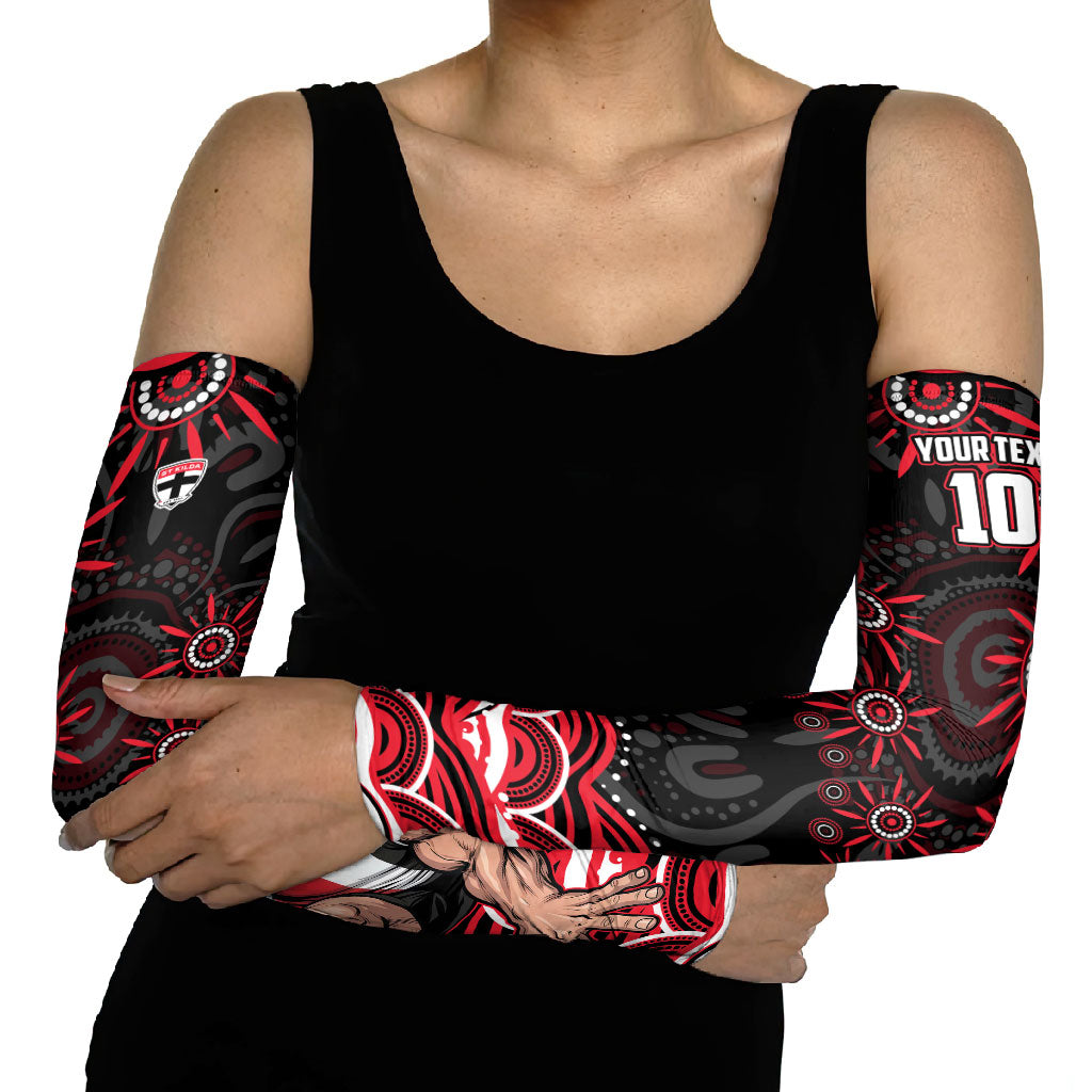 Personalized St Kilda Saints Footy Mascot Arm Sleeves Aboriginal Dot Art - Dreamtime Football Mascot