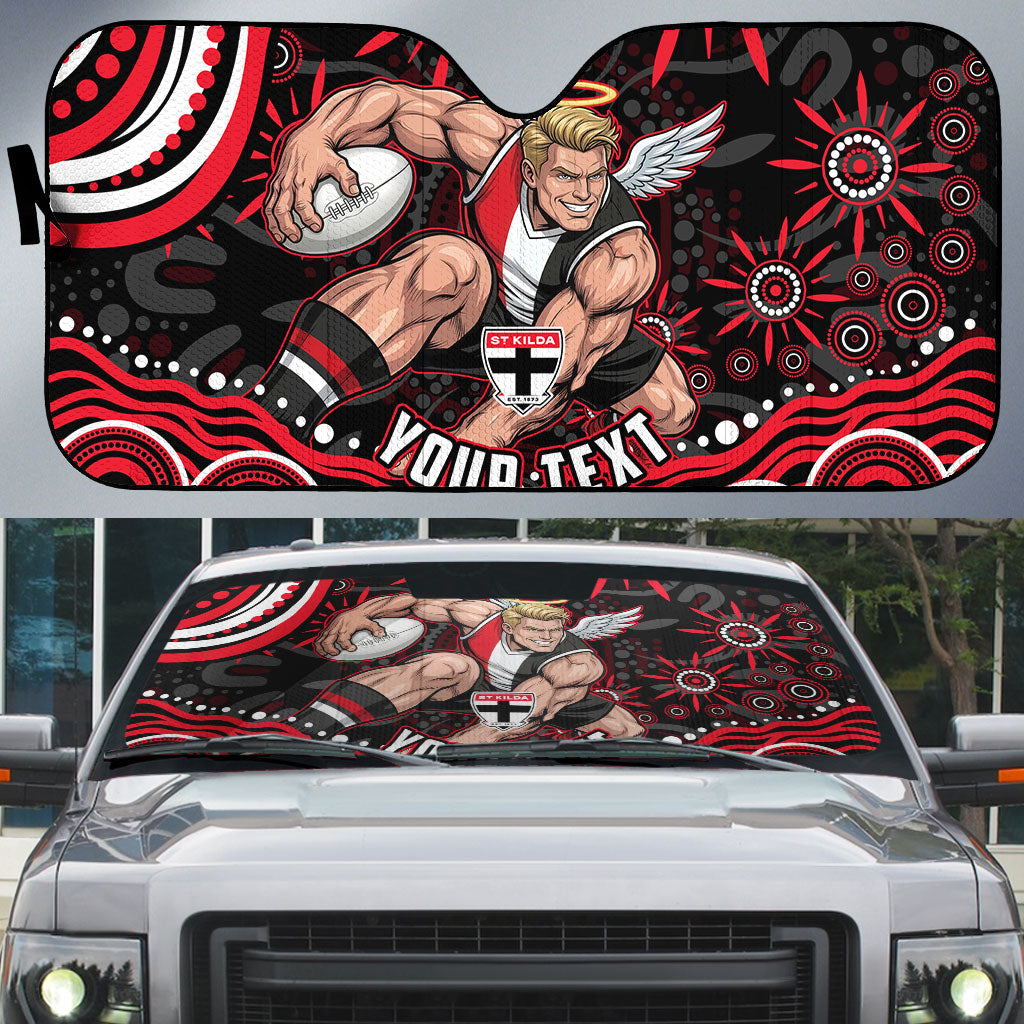Personalized St Kilda Saints Footy Mascot Auto Sun Shade Aboriginal Dot Art - Dreamtime Football Mascot