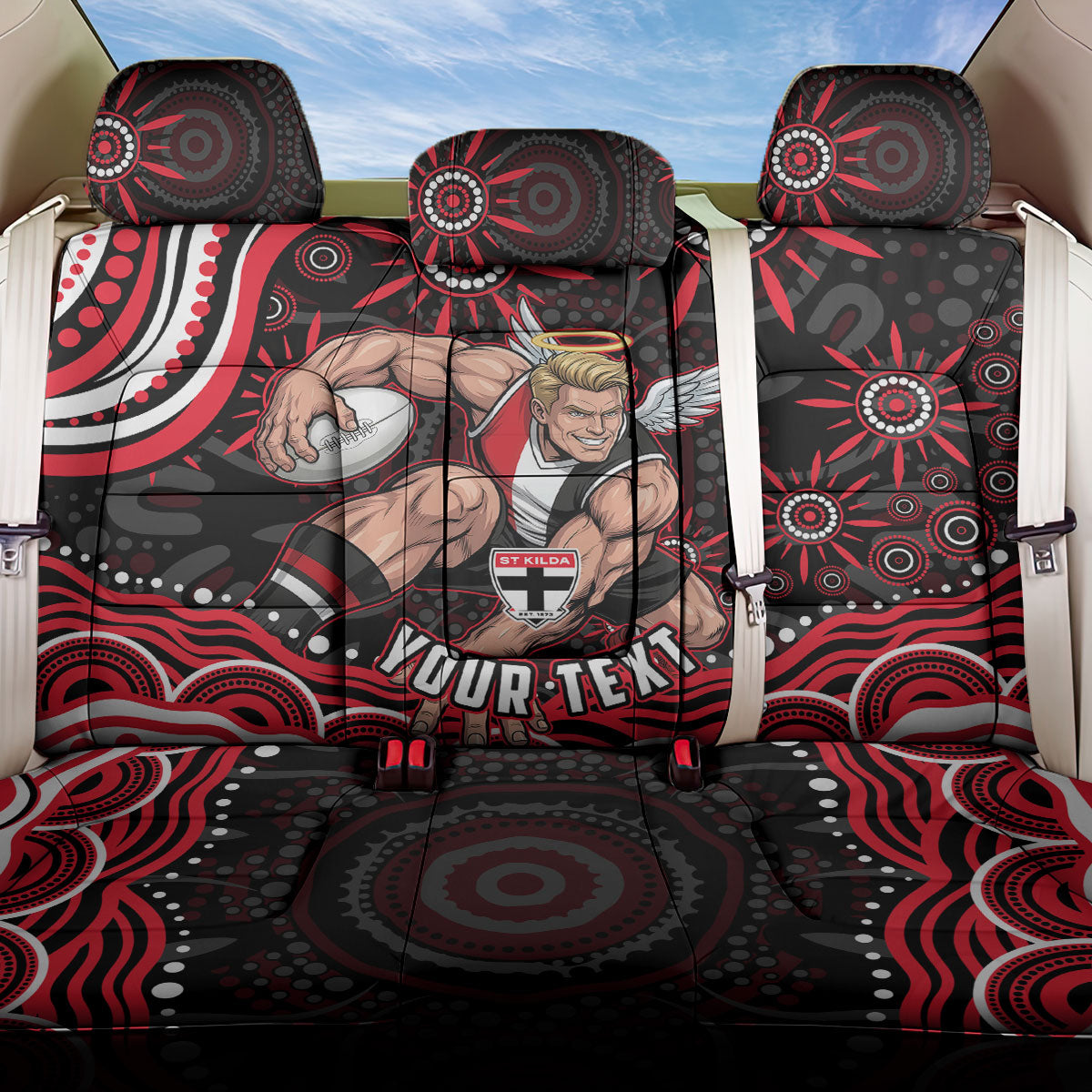 Personalized St Kilda Saints Footy Mascot Back Car Seat Cover Aboriginal Dot Art - Dreamtime Football Mascot