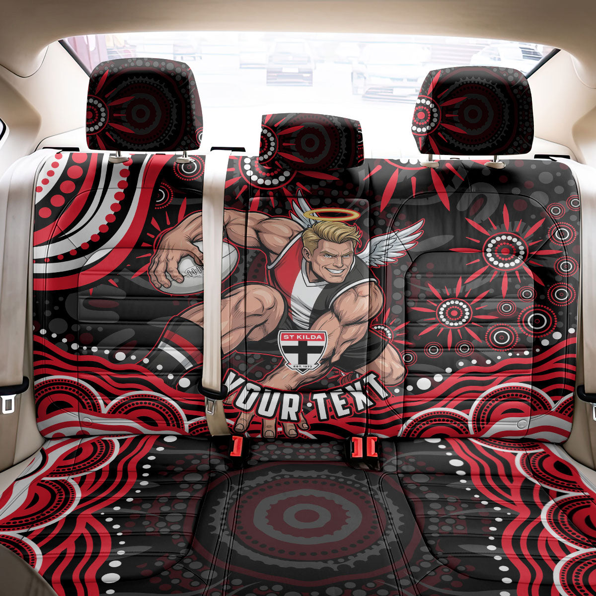 Personalized St Kilda Saints Footy Mascot Back Car Seat Cover Aboriginal Dot Art - Dreamtime Football Mascot