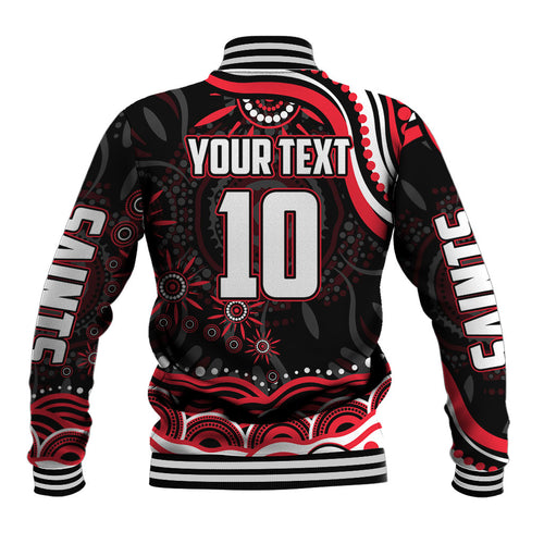 Personalized St Kilda Saints Footy Mascot Baseball Jacket Aboriginal Dot Art - Dreamtime Football Mascot