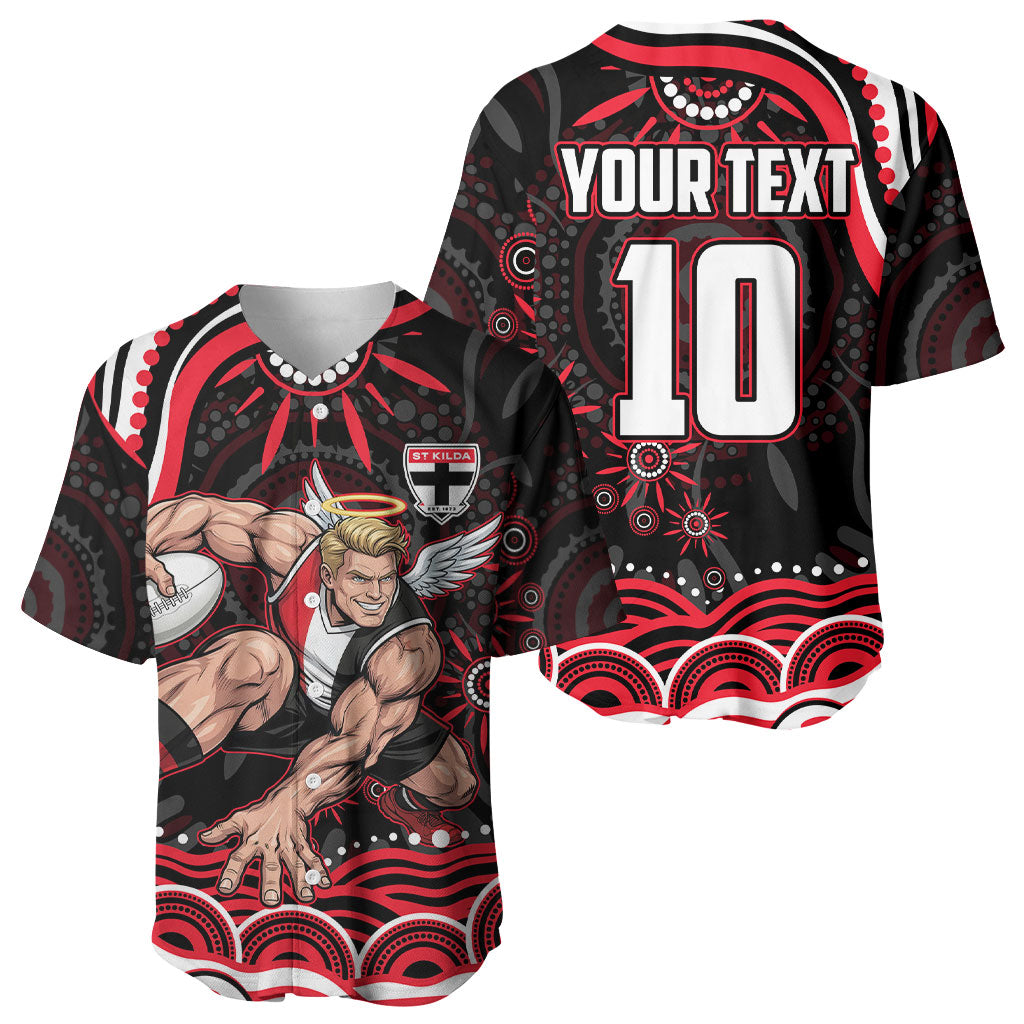Personalized St Kilda Saints Footy Mascot Baseball Jersey Aboriginal Dot Art - Dreamtime Football Mascot