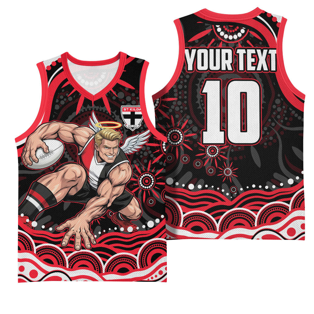 Personalized St Kilda Saints Footy Mascot Basketball Jersey Aboriginal Dot Art - Dreamtime Football Mascot