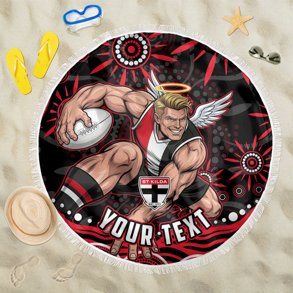 Personalized St Kilda Saints Footy Mascot Beach Blanket Aboriginal Dot Art - Dreamtime Football Mascot