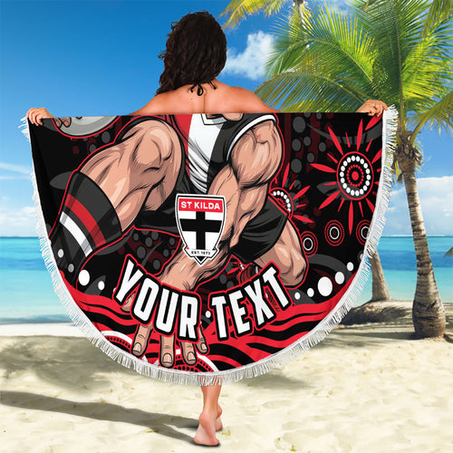 Personalized St Kilda Saints Footy Mascot Beach Blanket Aboriginal Dot Art - Dreamtime Football Mascot