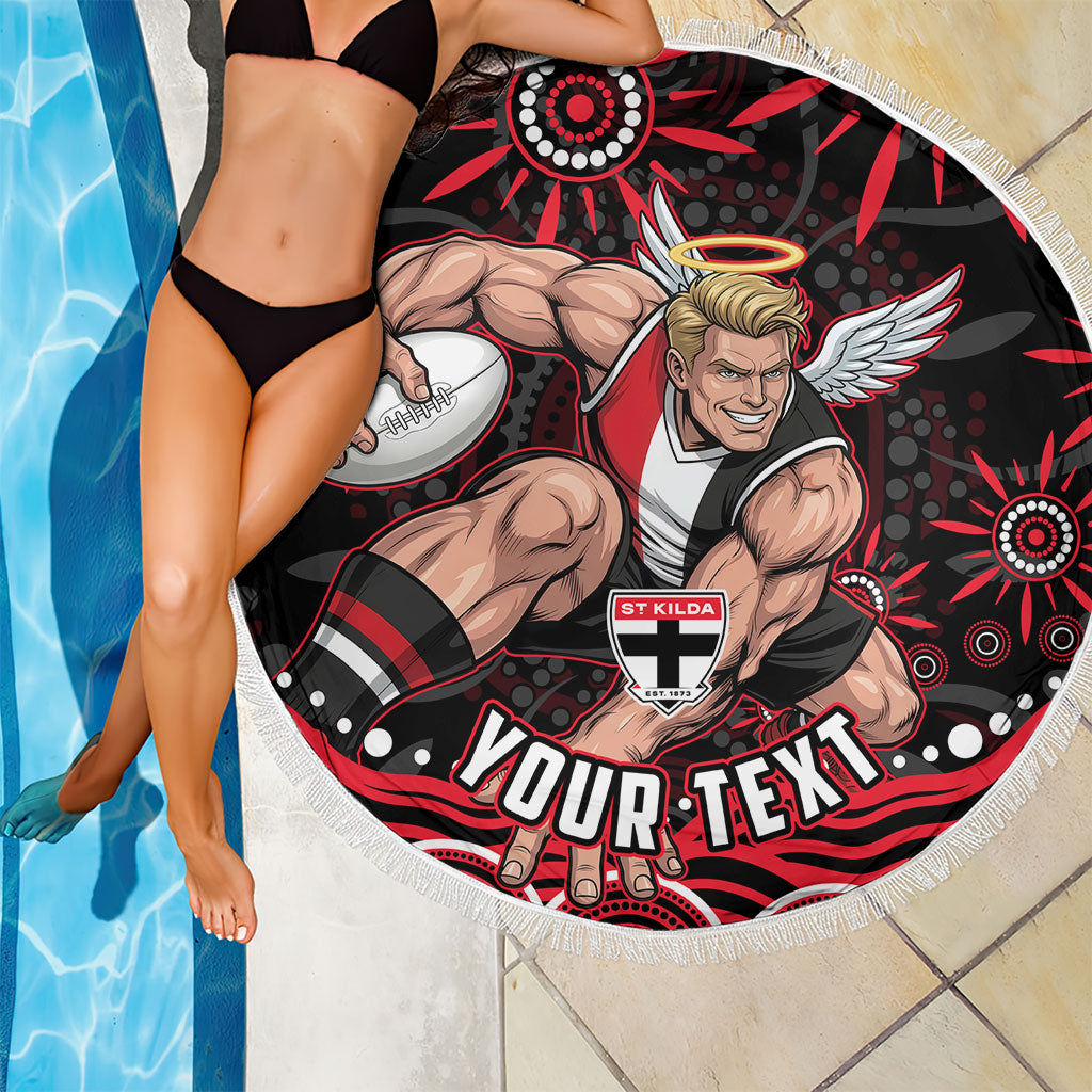 Personalized St Kilda Saints Footy Mascot Beach Blanket Aboriginal Dot Art - Dreamtime Football Mascot