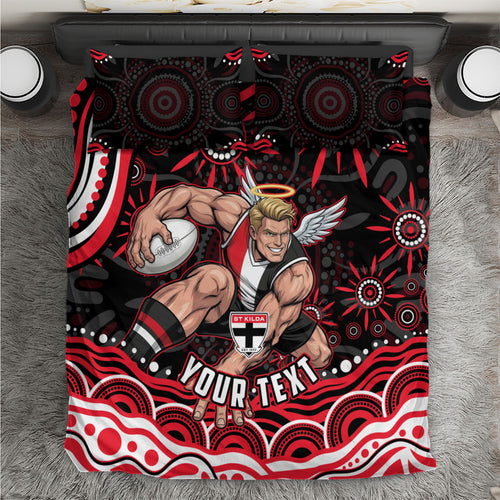 Personalized St Kilda Saints Footy Mascot Bedding Set Aboriginal Dot Art - Dreamtime Football Mascot