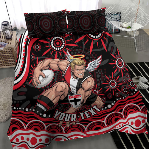 Personalized St Kilda Saints Footy Mascot Bedding Set Aboriginal Dot Art - Dreamtime Football Mascot