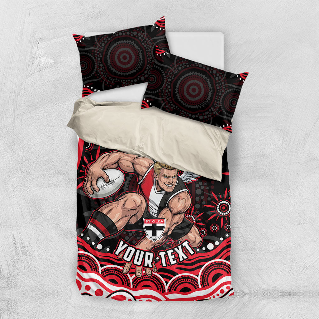 Personalized St Kilda Saints Footy Mascot Bedding Set Aboriginal Dot Art - Dreamtime Football Mascot