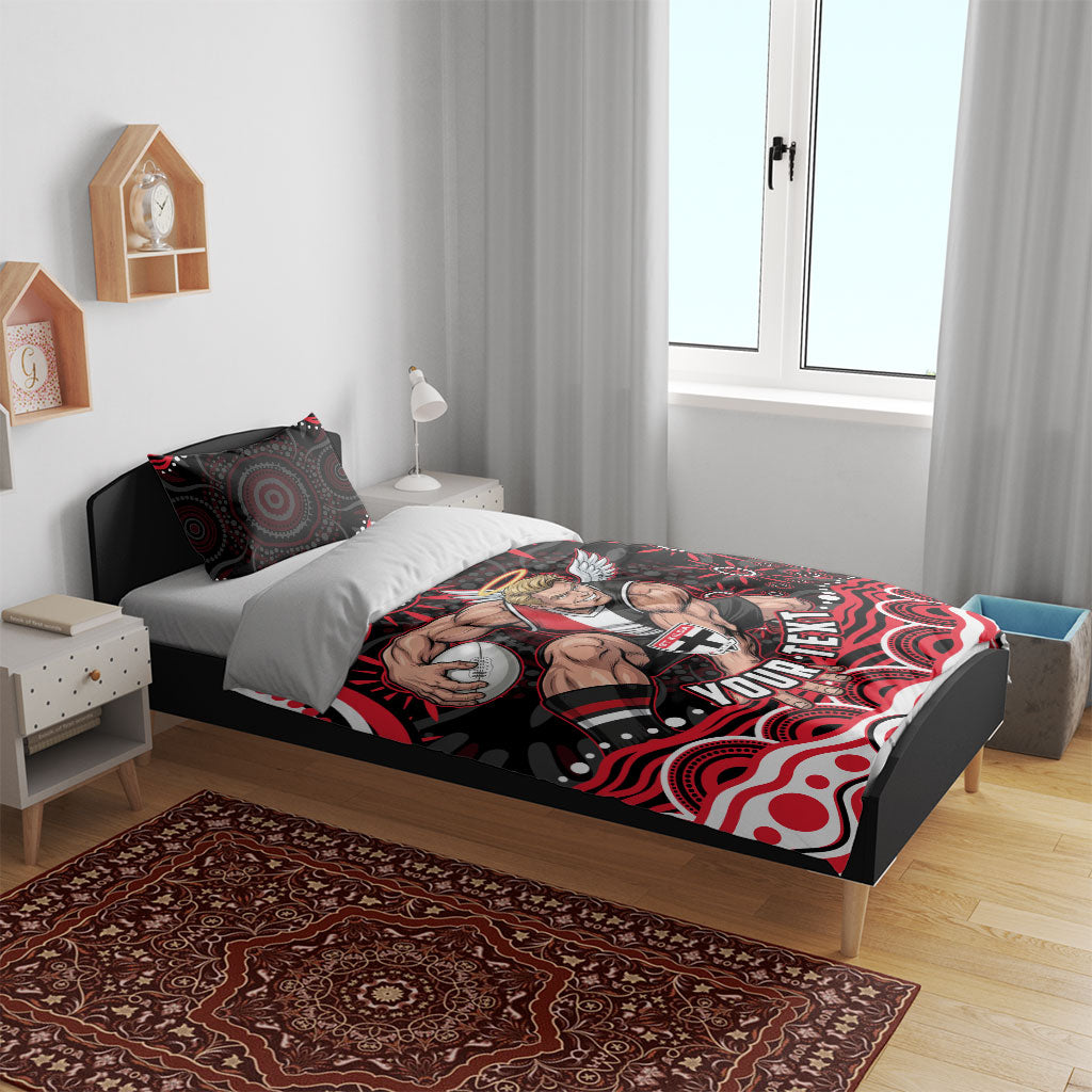 Personalized St Kilda Saints Footy Mascot Bedding Set Aboriginal Dot Art - Dreamtime Football Mascot