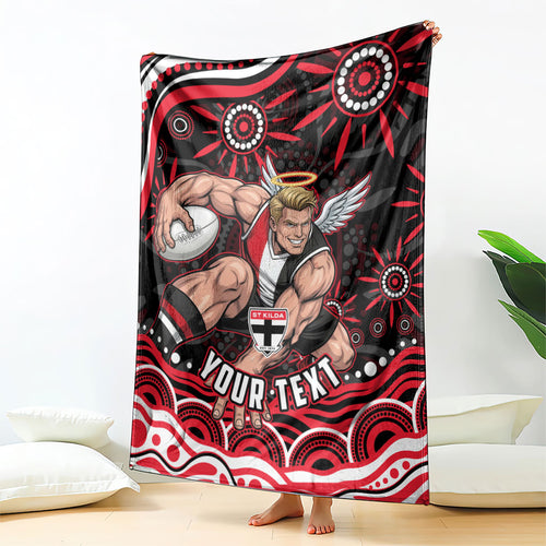 Personalized St Kilda Saints Footy Mascot Blanket Aboriginal Dot Art - Dreamtime Football Mascot
