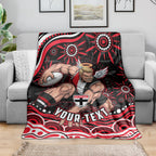 Personalized St Kilda Saints Footy Mascot Blanket Aboriginal Dot Art - Dreamtime Football Mascot