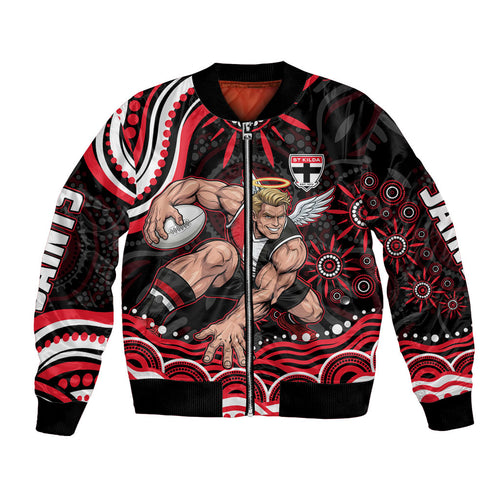 Personalized St Kilda Saints Footy Mascot Bomber Jacket Aboriginal Dot Art - Dreamtime Football Mascot