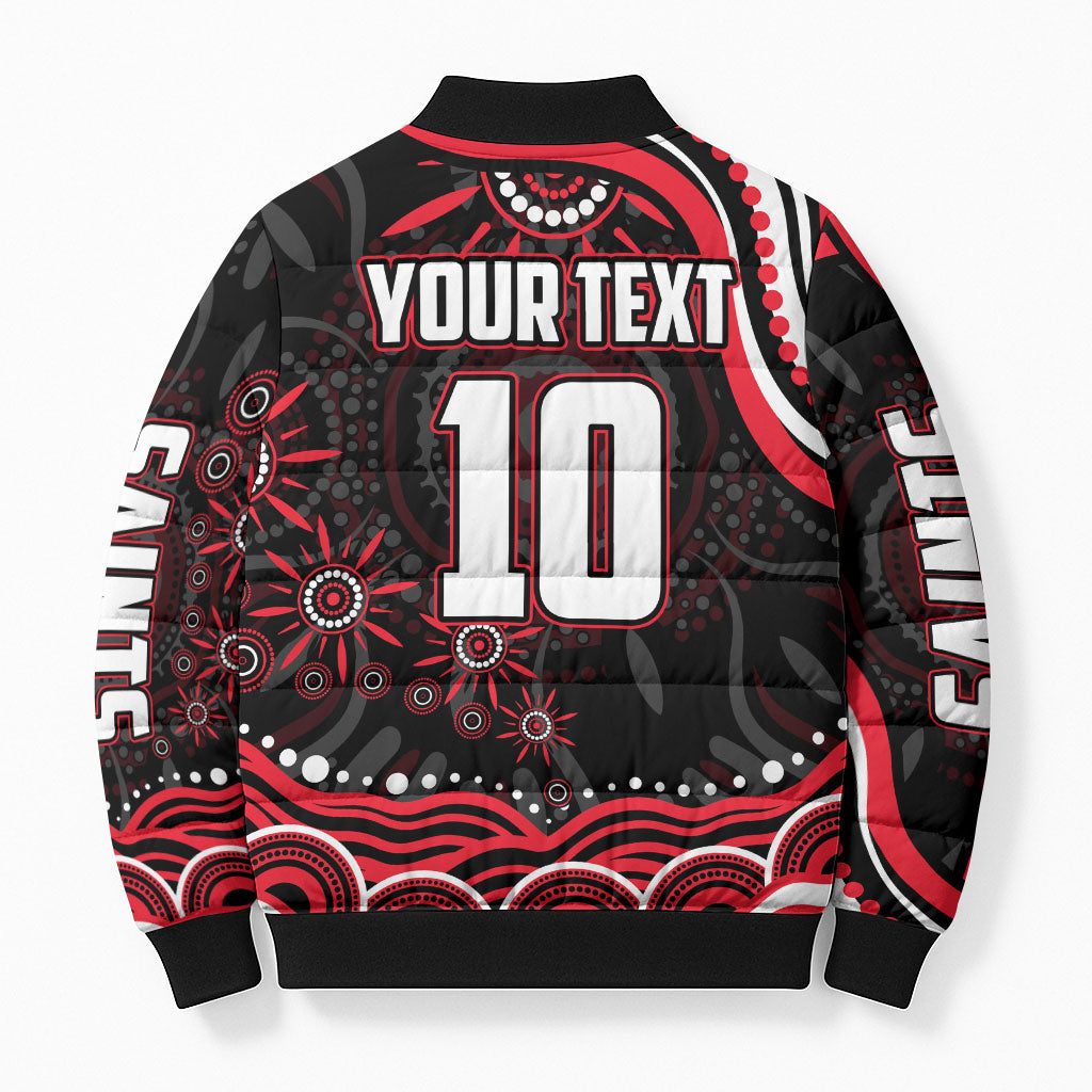 Personalized St Kilda Saints Footy Mascot Bomber Puffer Jacket Aboriginal Dot Art - Dreamtime Football Mascot