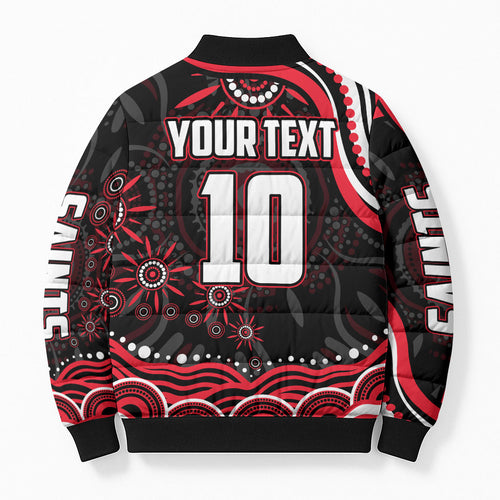 Personalized St Kilda Saints Footy Mascot Bomber Puffer Jacket Aboriginal Dot Art - Dreamtime Football Mascot