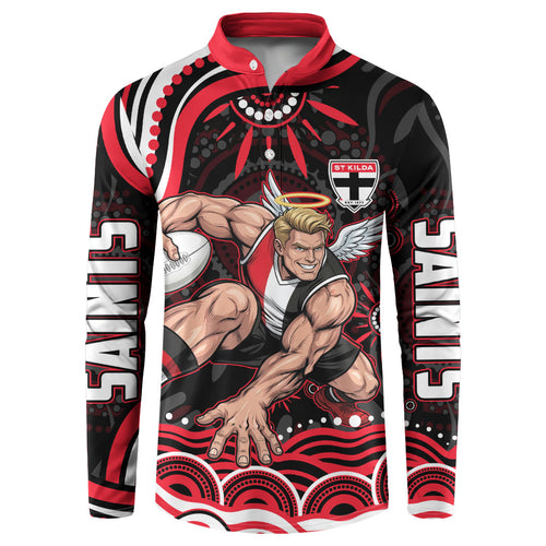 Personalized St Kilda Saints Footy Mascot Button Sweatshirt Aboriginal Dot Art - Dreamtime Football Mascot