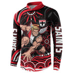 Personalized St Kilda Saints Footy Mascot Button Sweatshirt Aboriginal Dot Art - Dreamtime Football Mascot