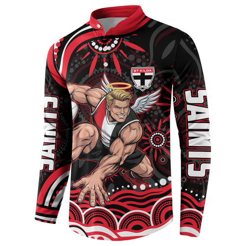 Personalized St Kilda Saints Footy Mascot Button Sweatshirt Aboriginal Dot Art - Dreamtime Football Mascot