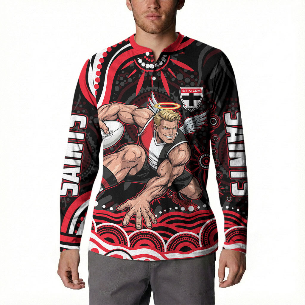 Personalized St Kilda Saints Footy Mascot Button Sweatshirt Aboriginal Dot Art - Dreamtime Football Mascot
