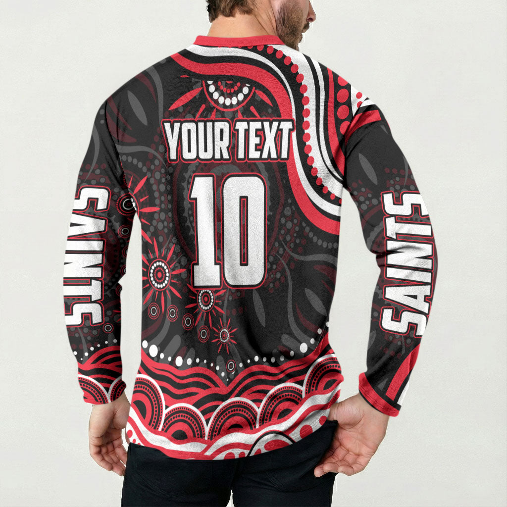 Personalized St Kilda Saints Footy Mascot Button Sweatshirt Aboriginal Dot Art - Dreamtime Football Mascot