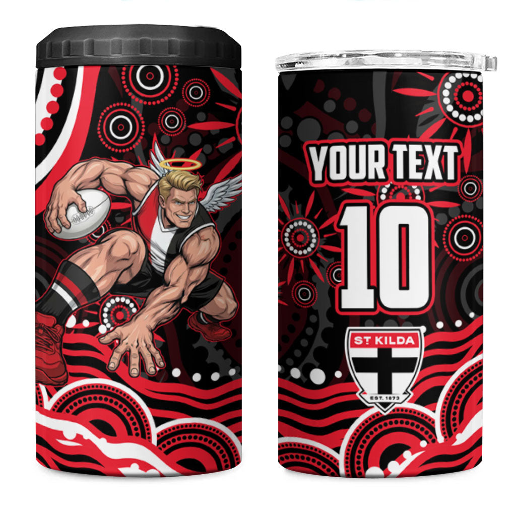 Personalized St Kilda Saints Footy Mascot 4 in 1 Can Cooler Tumbler Aboriginal Dot Art - Dreamtime Football Mascot