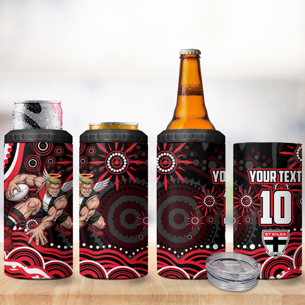 Personalized St Kilda Saints Footy Mascot 4 in 1 Can Cooler Tumbler Aboriginal Dot Art - Dreamtime Football Mascot
