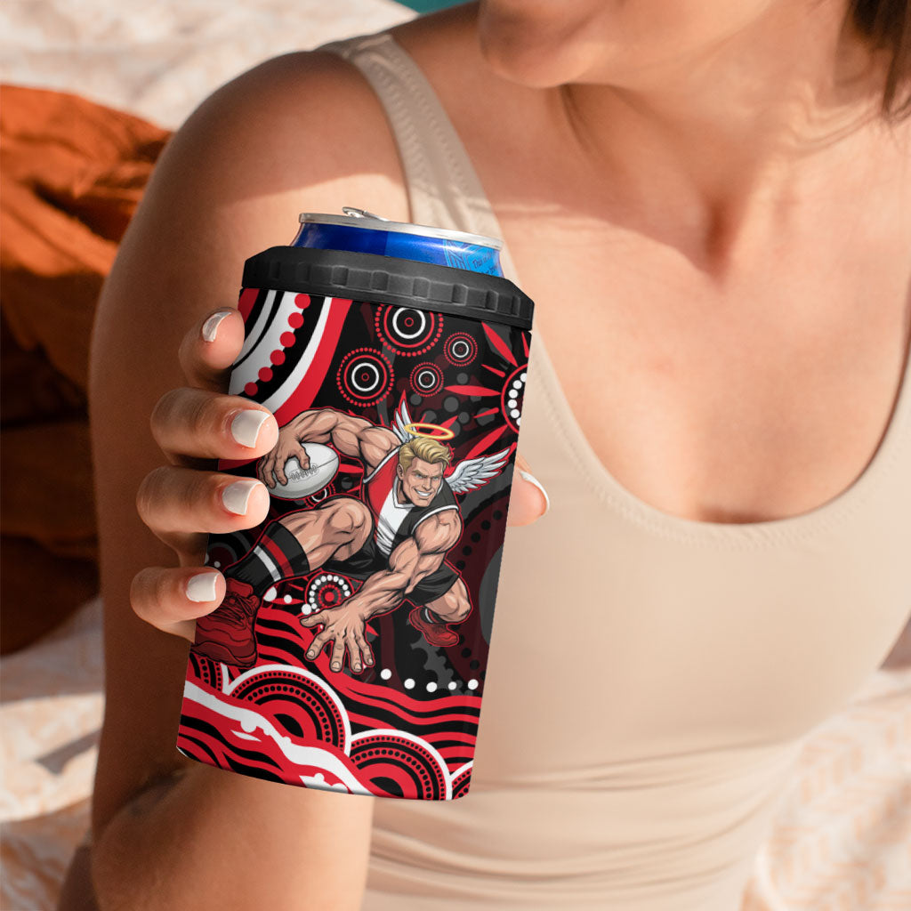 Personalized St Kilda Saints Footy Mascot 4 in 1 Can Cooler Tumbler Aboriginal Dot Art - Dreamtime Football Mascot