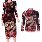 Personalized St Kilda Saints Footy Mascot Couples Matching Long Sleeve Bodycon Dress and Long Sleeve Button Shirt Aboriginal Dot Art - Dreamtime Football Mascot