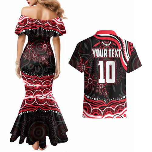 Personalized St Kilda Saints Footy Mascot Couples Matching Mermaid Dress and Hawaiian Shirt Aboriginal Dot Art - Dreamtime Football Mascot