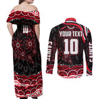 Personalized St Kilda Saints Footy Mascot Couples Matching Off Shoulder Maxi Dress and Long Sleeve Button Shirt Aboriginal Dot Art - Dreamtime Football Mascot