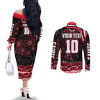Personalized St Kilda Saints Footy Mascot Couples Matching Off The Shoulder Long Sleeve Dress and Long Sleeve Button Shirt Aboriginal Dot Art - Dreamtime Football Mascot