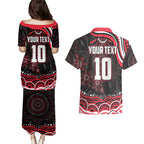 Personalized St Kilda Saints Footy Mascot Couples Matching Puletasi and Hawaiian Shirt Aboriginal Dot Art - Dreamtime Football Mascot
