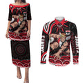 Personalized St Kilda Saints Footy Mascot Couples Matching Puletasi and Long Sleeve Button Shirt Aboriginal Dot Art - Dreamtime Football Mascot