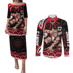 Personalized St Kilda Saints Footy Mascot Couples Matching Puletasi and Long Sleeve Button Shirt Aboriginal Dot Art - Dreamtime Football Mascot