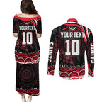 Personalized St Kilda Saints Footy Mascot Couples Matching Puletasi and Long Sleeve Button Shirt Aboriginal Dot Art - Dreamtime Football Mascot