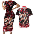 Personalized St Kilda Saints Footy Mascot Couples Matching Short Sleeve Bodycon Dress and Hawaiian Shirt Aboriginal Dot Art - Dreamtime Football Mascot