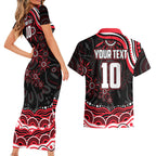Personalized St Kilda Saints Footy Mascot Couples Matching Short Sleeve Bodycon Dress and Hawaiian Shirt Aboriginal Dot Art - Dreamtime Football Mascot