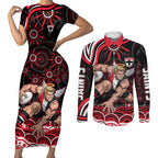 Personalized St Kilda Saints Footy Mascot Couples Matching Short Sleeve Bodycon Dress and Long Sleeve Button Shirt Aboriginal Dot Art - Dreamtime Football Mascot