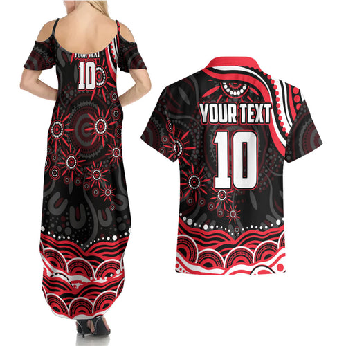 Personalized St Kilda Saints Footy Mascot Couples Matching Summer Maxi Dress and Hawaiian Shirt Aboriginal Dot Art - Dreamtime Football Mascot