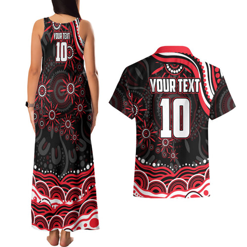 Personalized St Kilda Saints Footy Mascot Couples Matching Tank Maxi Dress and Hawaiian Shirt Aboriginal Dot Art - Dreamtime Football Mascot
